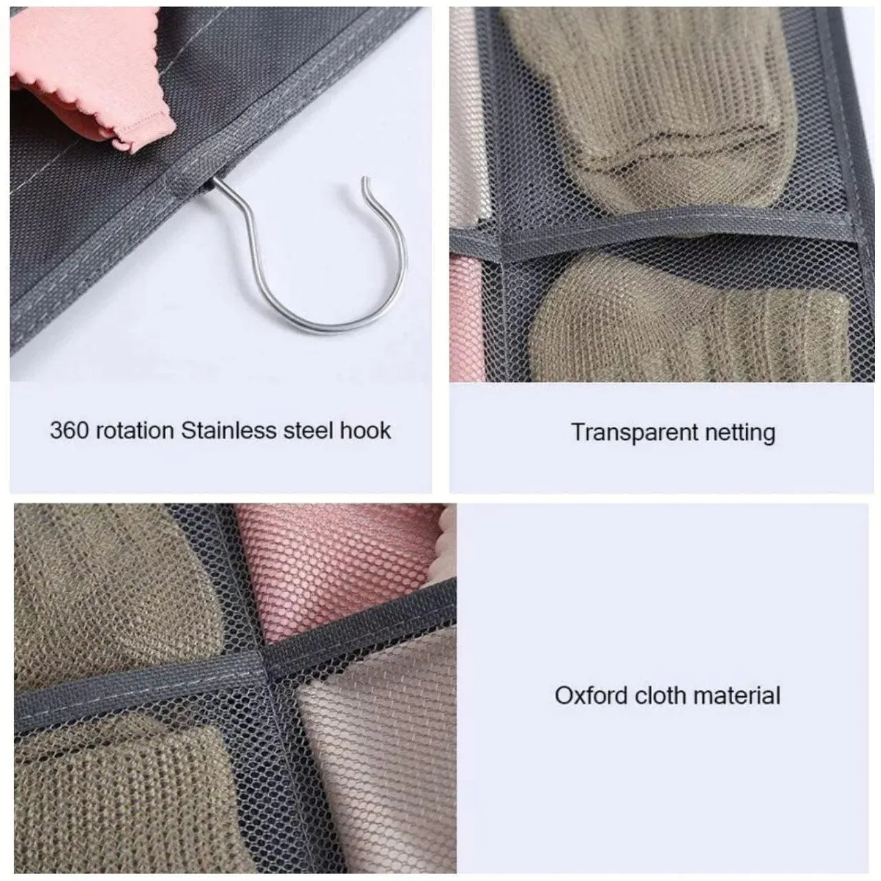 Double-Sided Hanging Bag Underwear Bra Socks Rack Hanger Storage Organizer