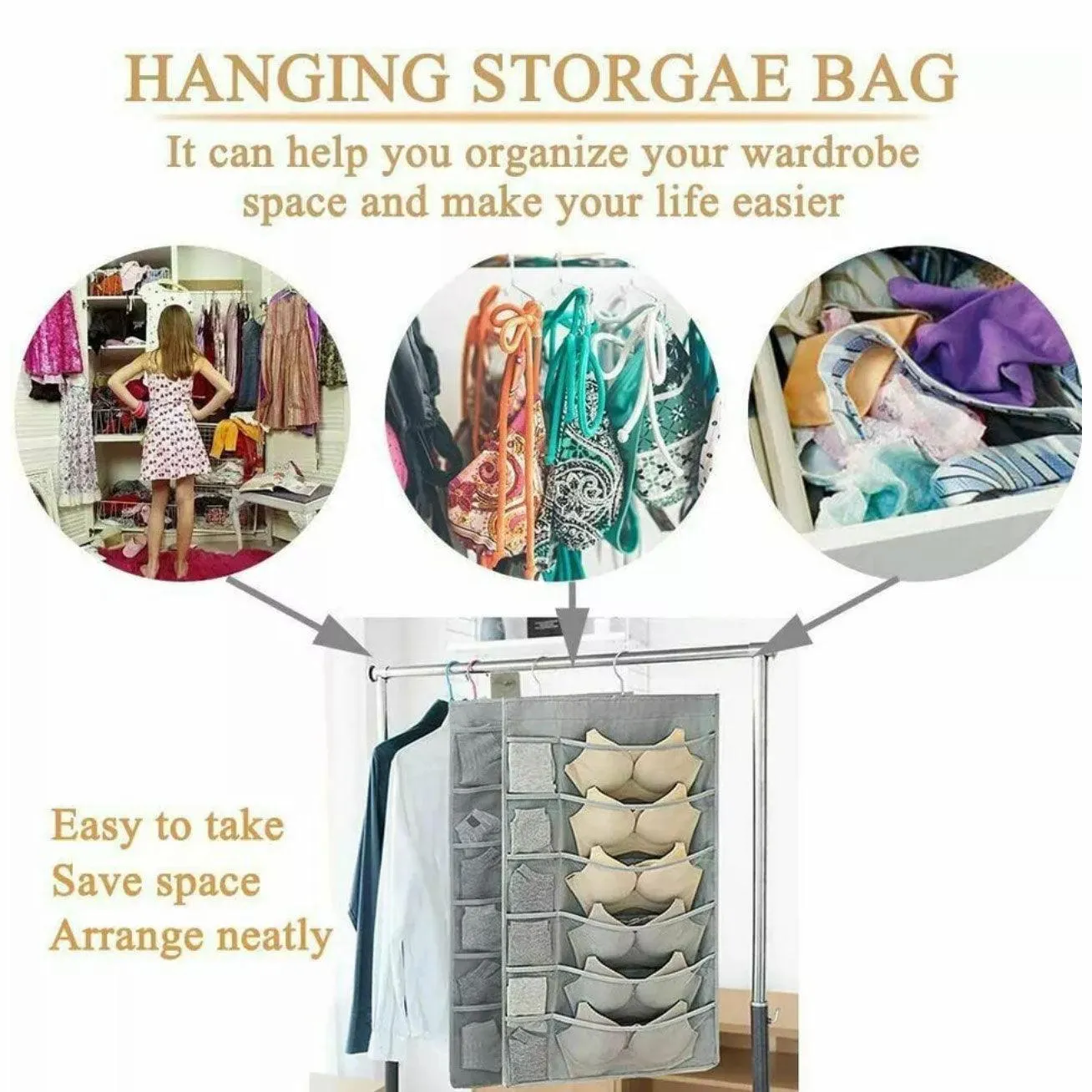 Double-Sided Hanging Bag Underwear Bra Socks Rack Hanger Storage Organizer