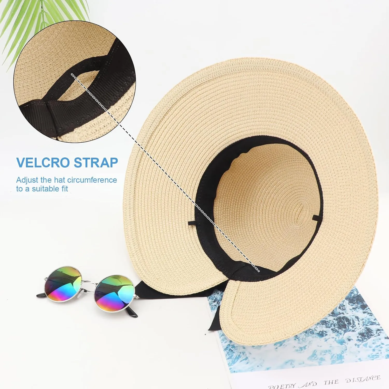 DRESHOW Sun Hats for Women Travel Fedora Foldable Beach Sun Hat Summer Wide Brim Straw Bucket Hat with Bowknot UPF 50 