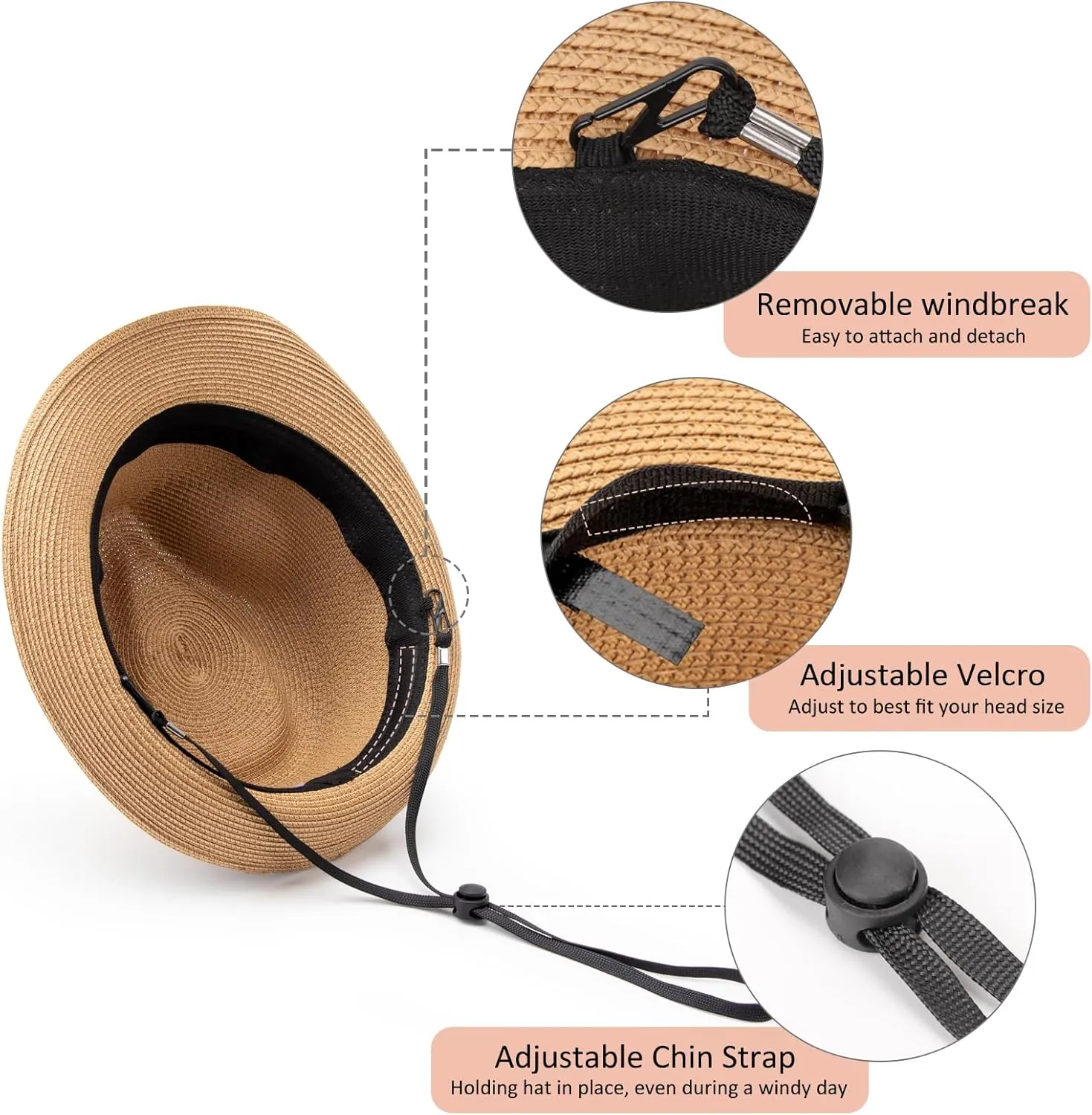 DRESHOW Women Straw Panama Hat Travel Fedora Beach Sun Hat Summer Wide Brim Straw Roll up Hat UPF 50 