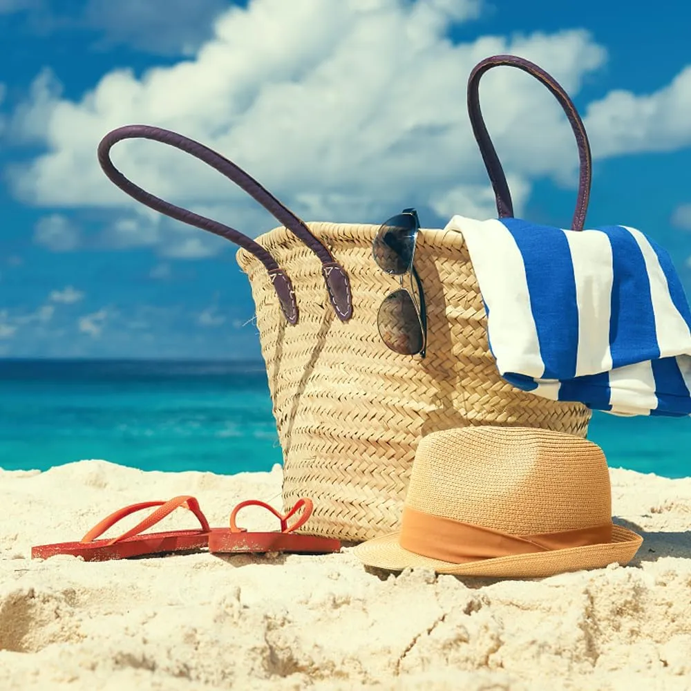 DRESHOW Women Straw Panama Hat Travel Fedora Beach Sun Hat Summer Wide Brim Straw Roll up Hat UPF 50 