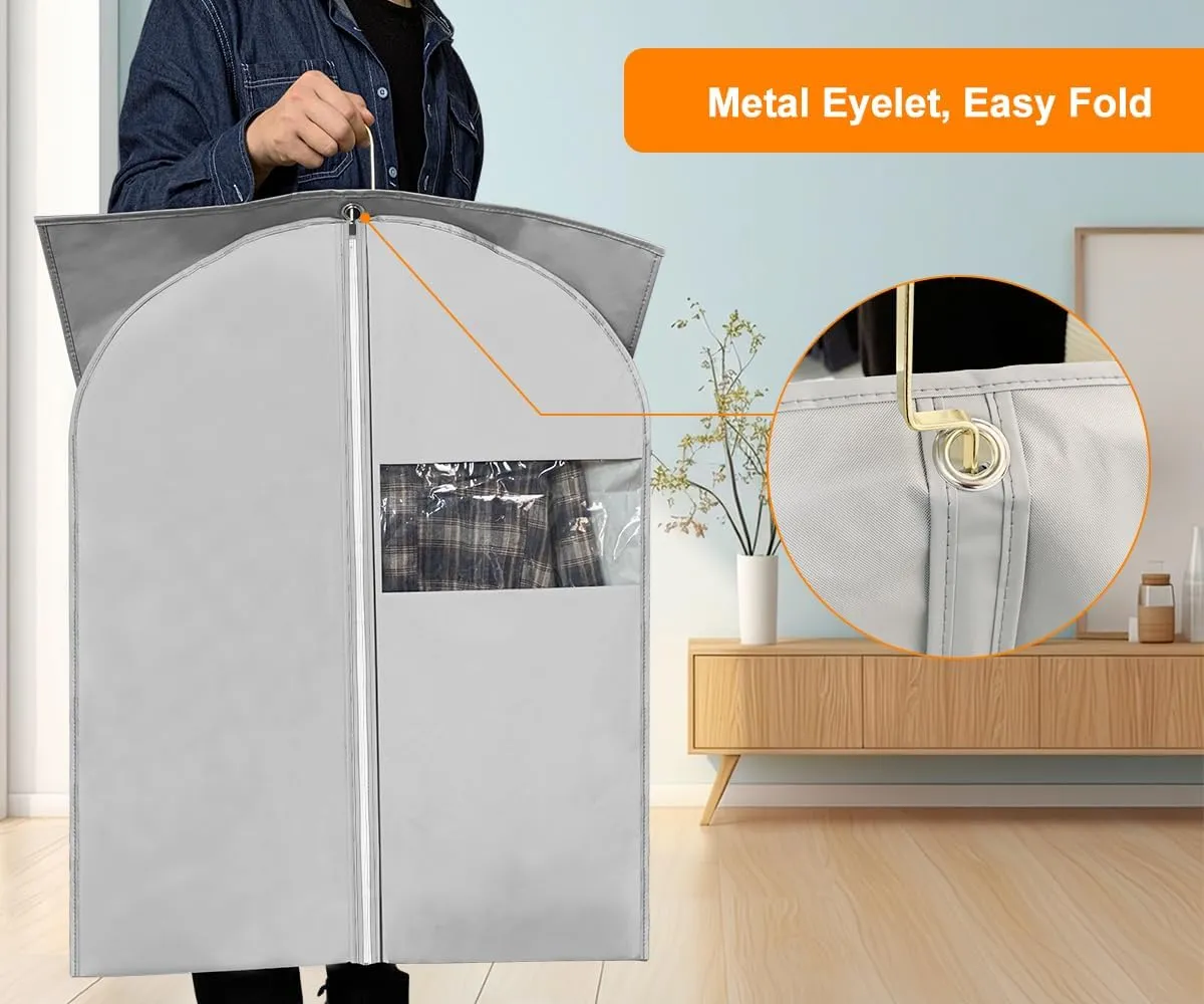 Dress Bags for Gowns Long, 65'' Long Garment Bags for Hanging Clothes Storage Foldable, Clear Garment Bag Dress Bag for Closet Storage and Travel – Grey, 5 pack