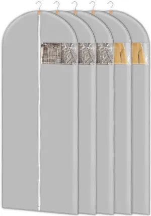 Dress Bags for Gowns Long, 65'' Long Garment Bags for Hanging Clothes Storage Foldable, Clear Garment Bag Dress Bag for Closet Storage and Travel – Grey, 5 pack