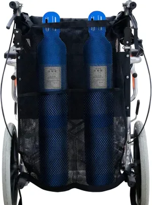 Dual Oxygen Tank Holder for Wheelchiar, Oxygen Cylinder Bag, with Nice Mesh Storage Pocket Fits D and E Oxygen Tanks, Ideal Gift for Father's Day