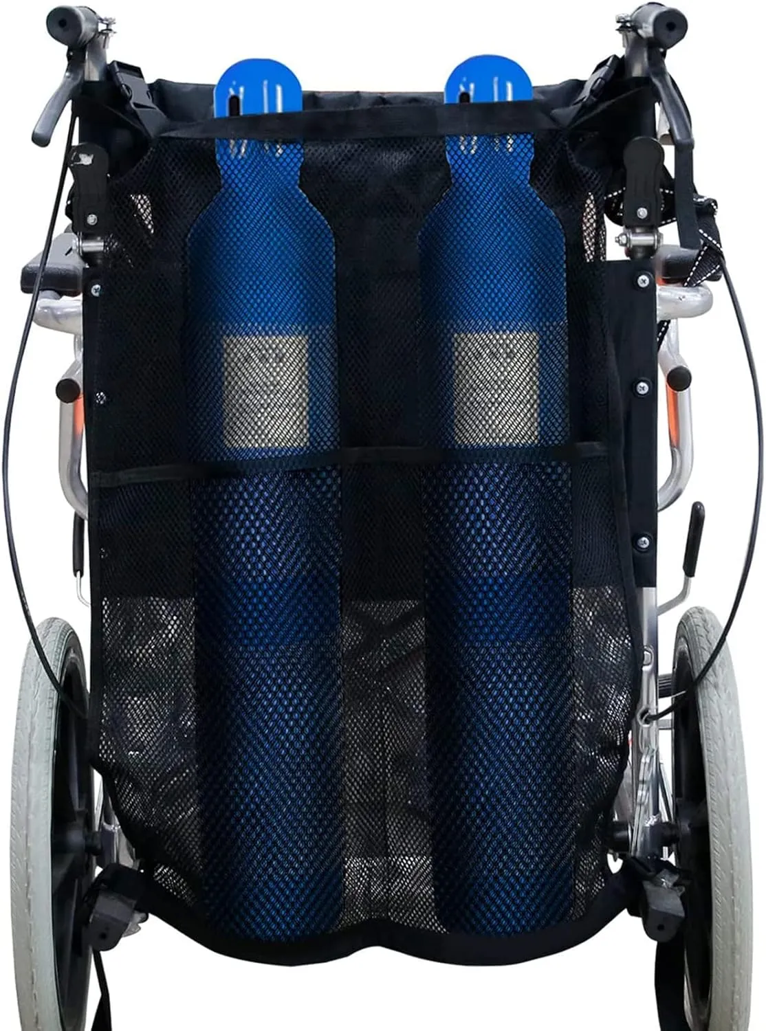 Dual Oxygen Tank Holder for Wheelchiar, Oxygen Cylinder Bag, with Nice Mesh Storage Pocket Fits D and E Oxygen Tanks, Ideal Gift for Father's Day