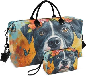 Duffel Bag for Traveling, Dog Portrait Garland Watercolor Travel Bag Gym Bag, with Multiple Interior Pockets Shoulder Weekender Bag for Women Men with Toiletry Bag 20.5L x 1.9W x 13.8H