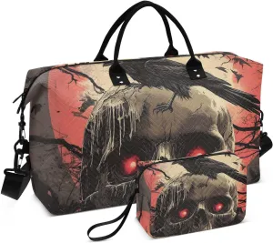 Duffel Bag for Traveling, Gothic Creepy Skull Travel Bag Gym Bag, with Multiple Interior Pockets Shoulder Weekender Bag for Women Men with Toiletry Bag 20.5L x 7.9W x 13.8H