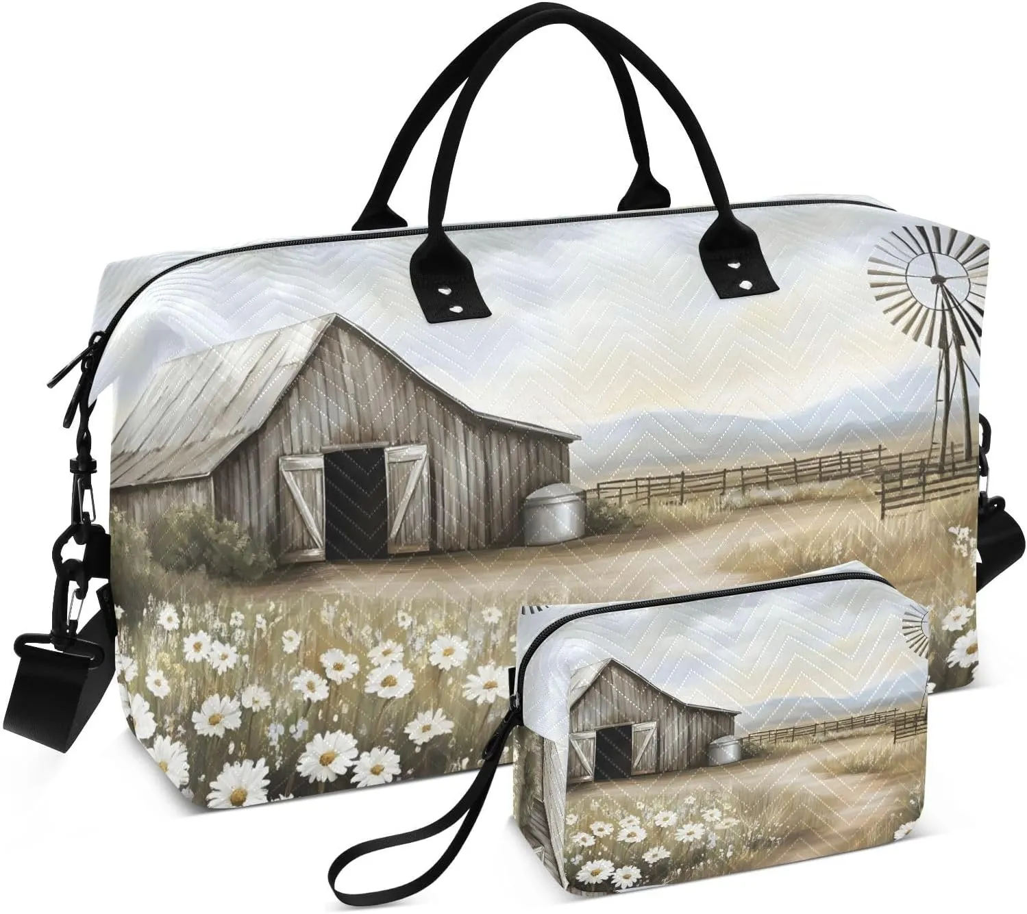 Duffle Bag Barn Windmill Daisy for Travel, Gym Bag with Multiple Interior Pockets for Men Women Overnight Purse Included 20.5 x 1.9 x 13.8 In
