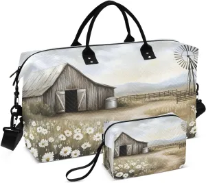Duffle Bag Barn Windmill Daisy for Travel, Gym Bag with Multiple Interior Pockets for Men Women Overnight Purse Included 20.5 x 1.9 x 13.8 In