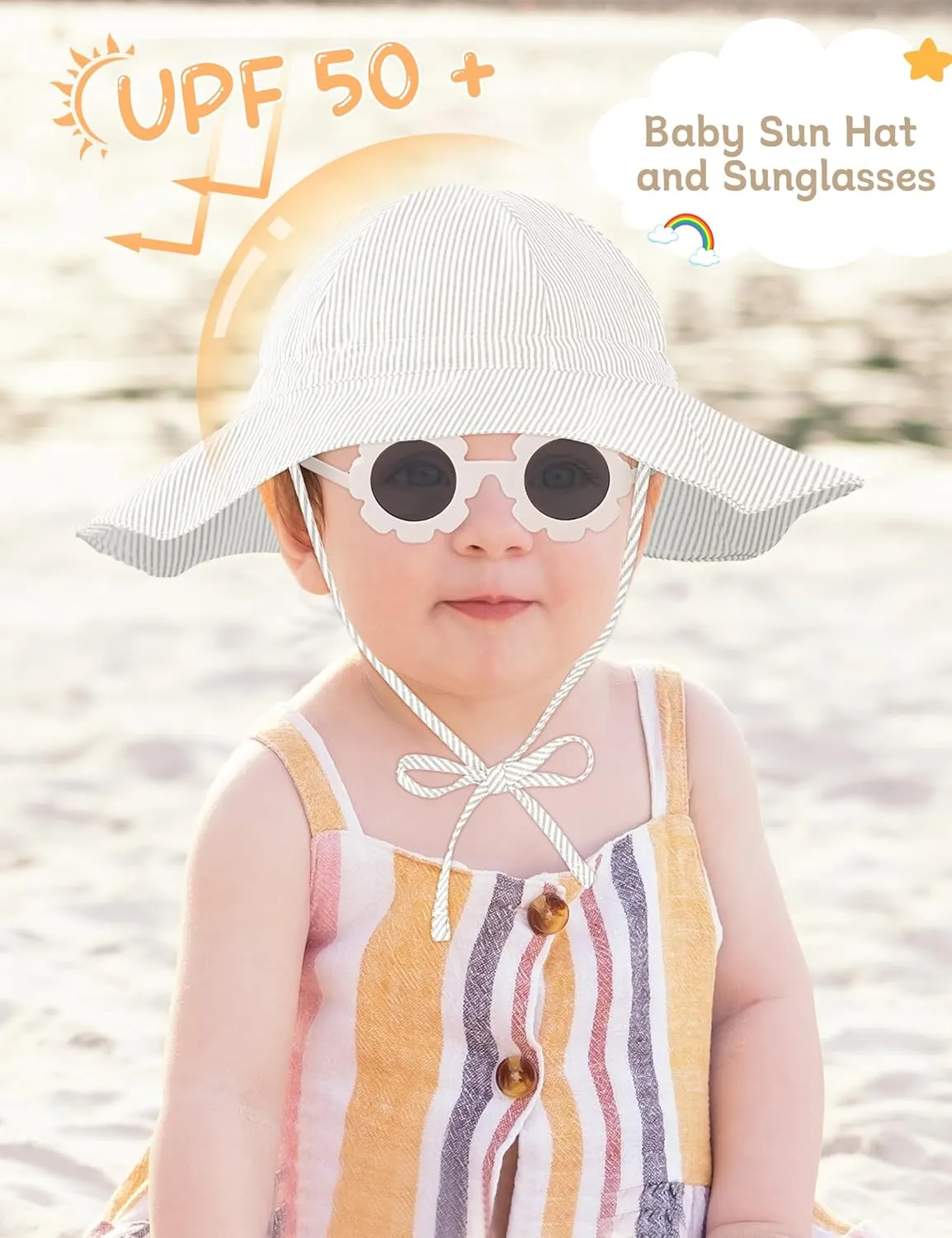 Durio Baby Sun Hat UPF 50  Sun Protection Hat Boy Girl Baby Sunglasses with Strap Wide Brim Baby Bucket Hat Toddler Beach Hat