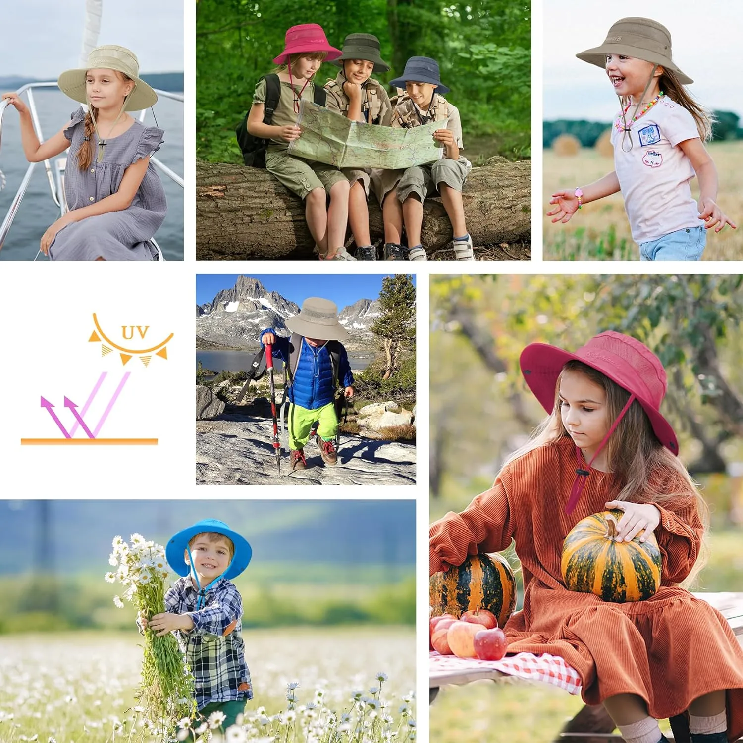 Durio Kids Sun Hats - UPF 50  Wide Brim Sun Protection for Boys & Girls
