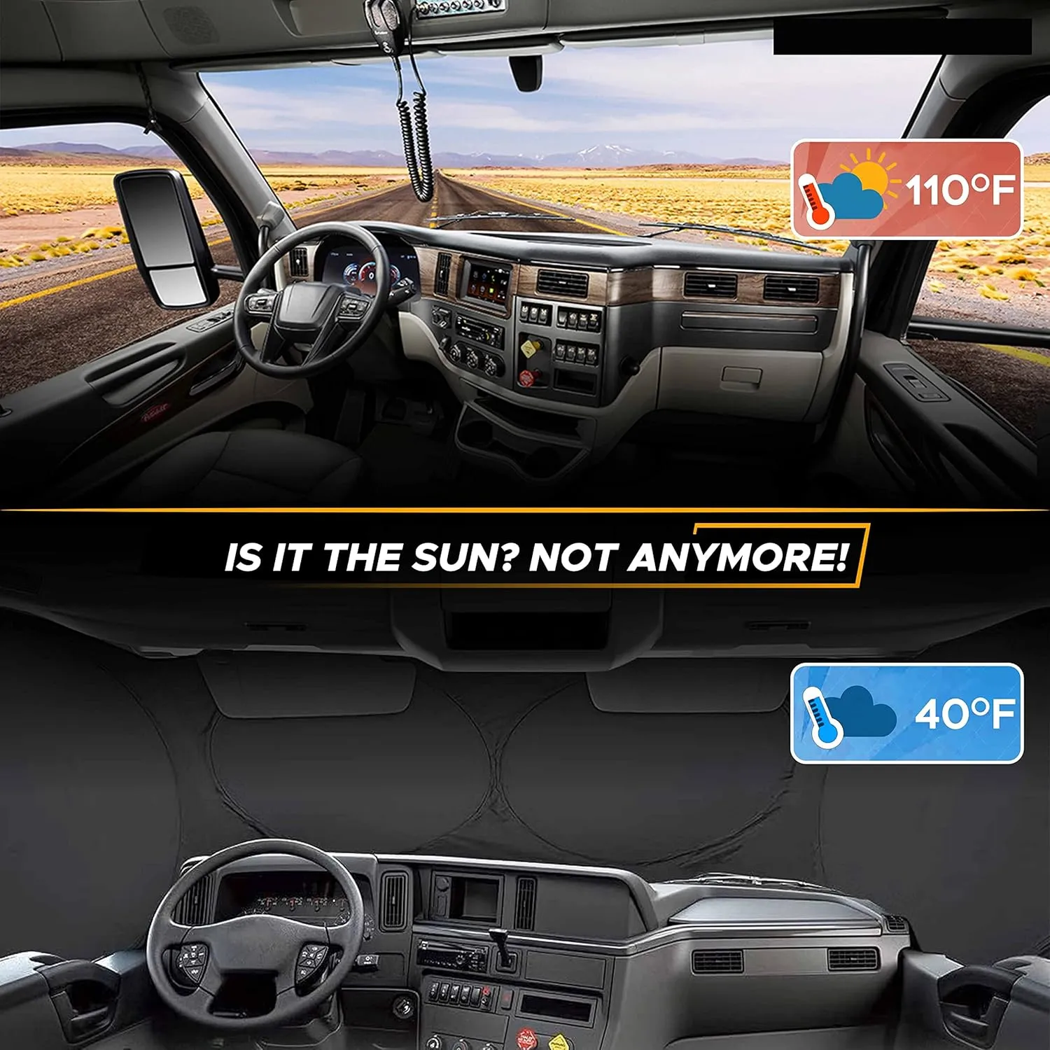 EcoNour Semi Truck Patriotic Flag Printed Sun Shade for Windshield and Side Windows | 240T Windshield Sunshade to Block UV/Sun Heat Rays | Best for Commercial & Big Rig Semi Truck