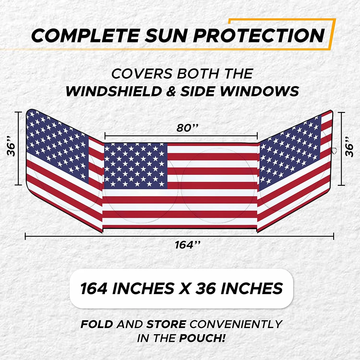 EcoNour Semi Truck Patriotic Flag Printed Sun Shade for Windshield and Side Windows | 240T Windshield Sunshade to Block UV/Sun Heat Rays | Best for Commercial & Big Rig Semi Truck