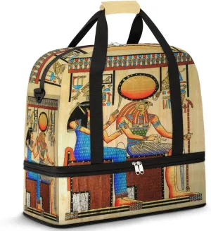 Egyptian Papyrus Foldable Travel Duffel Bag Tote Carry On Luggage Sports Gym Bag With Shoe Compartment For Woman Man Overnight Weekend Yoga Workout Bag Training Handbag