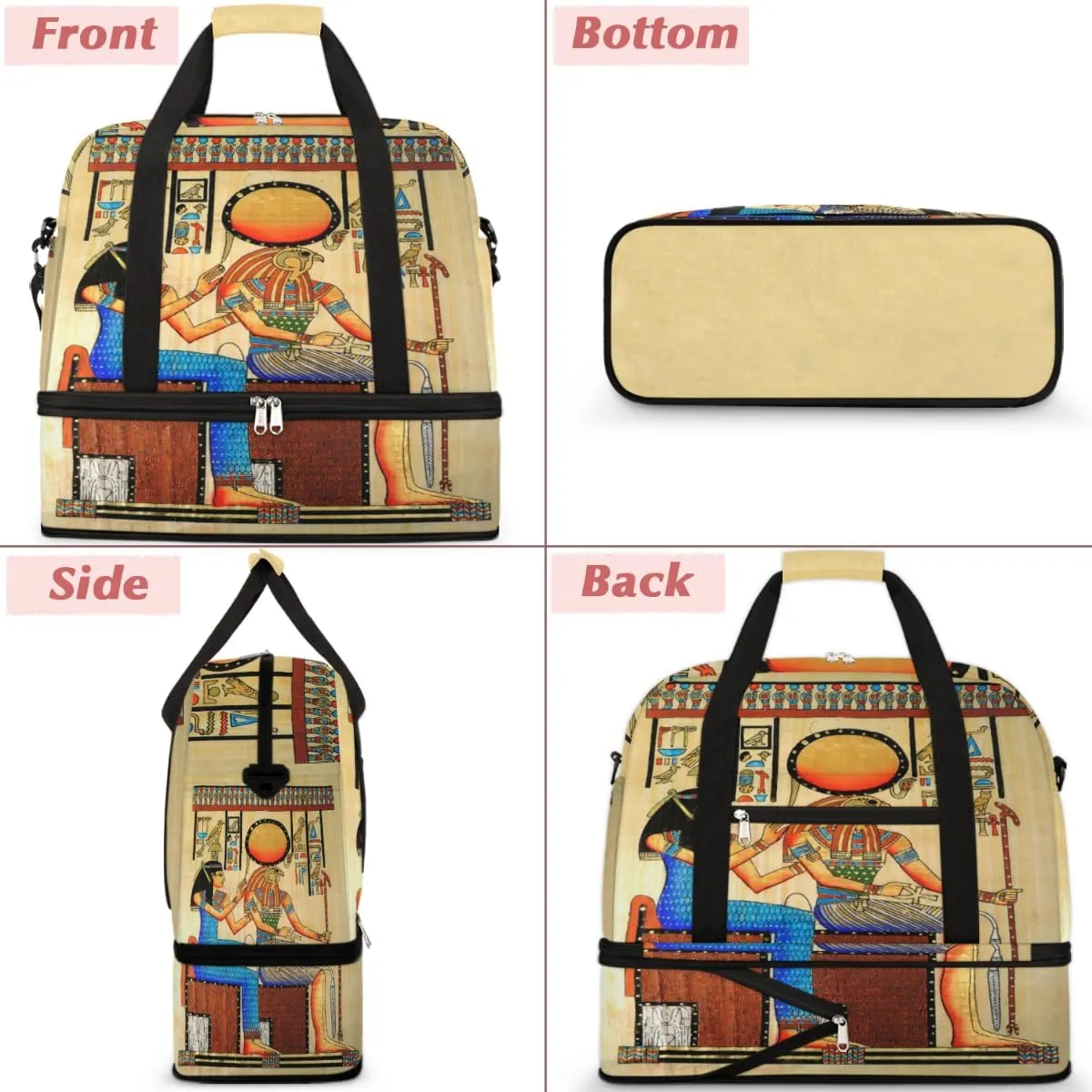 Egyptian Papyrus Foldable Travel Duffel Bag Tote Carry On Luggage Sports Gym Bag With Shoe Compartment For Woman Man Overnight Weekend Yoga Workout Bag Training Handbag