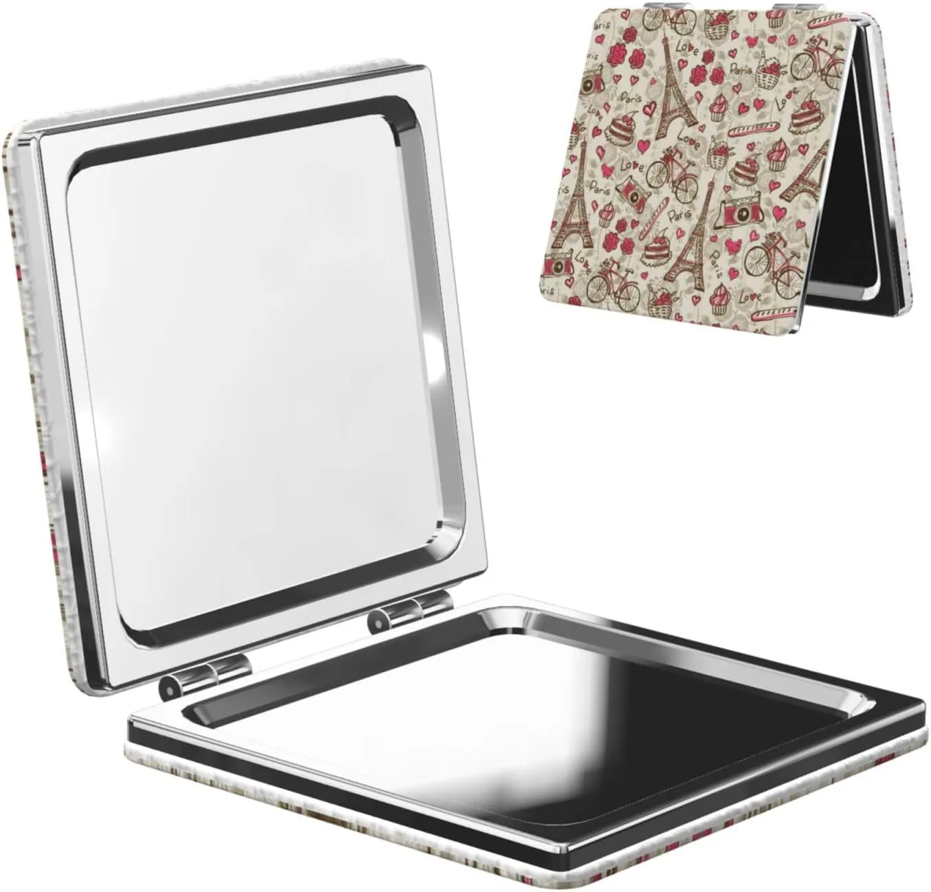 Eiffel Tower Floral Heart Bicycle Small Makeup Mirror Portable Travel Cosmetic Mirror Folding Small Pocket Mirror