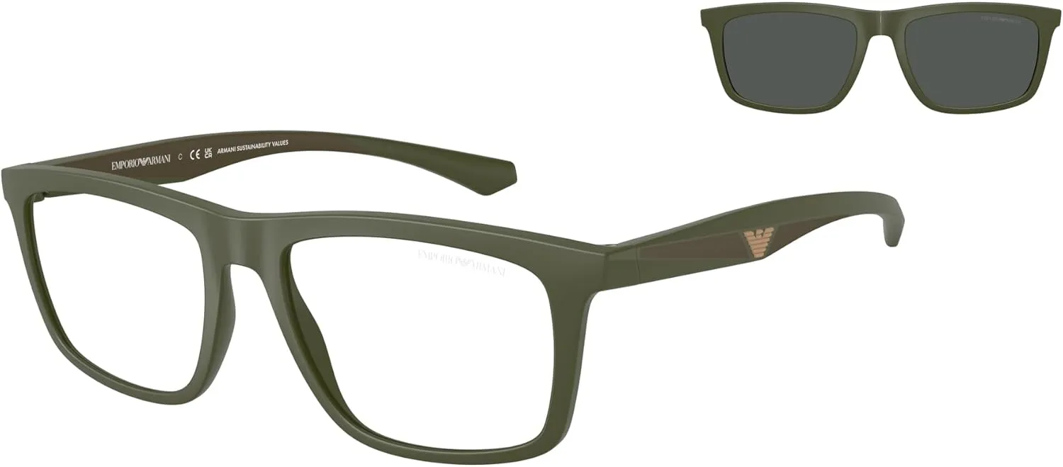 Emporio Armani Men's Ea4235 with Sun Clip-ons Square Prescription Eyewear Frames