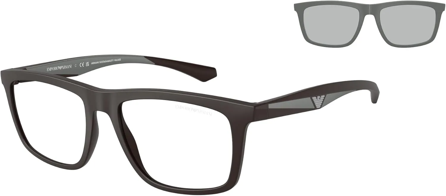 Emporio Armani Men's Ea4235 with Sun Clip-ons Square Prescription Eyewear Frames