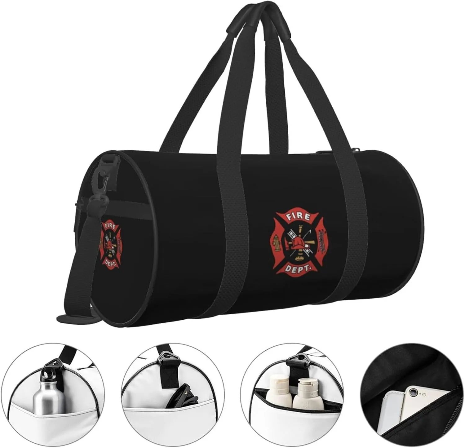 Emt Firefighter Maltese Cross Travel Luggage Duffel Bag Sports Rolling Foldable Duffel Bag, Black