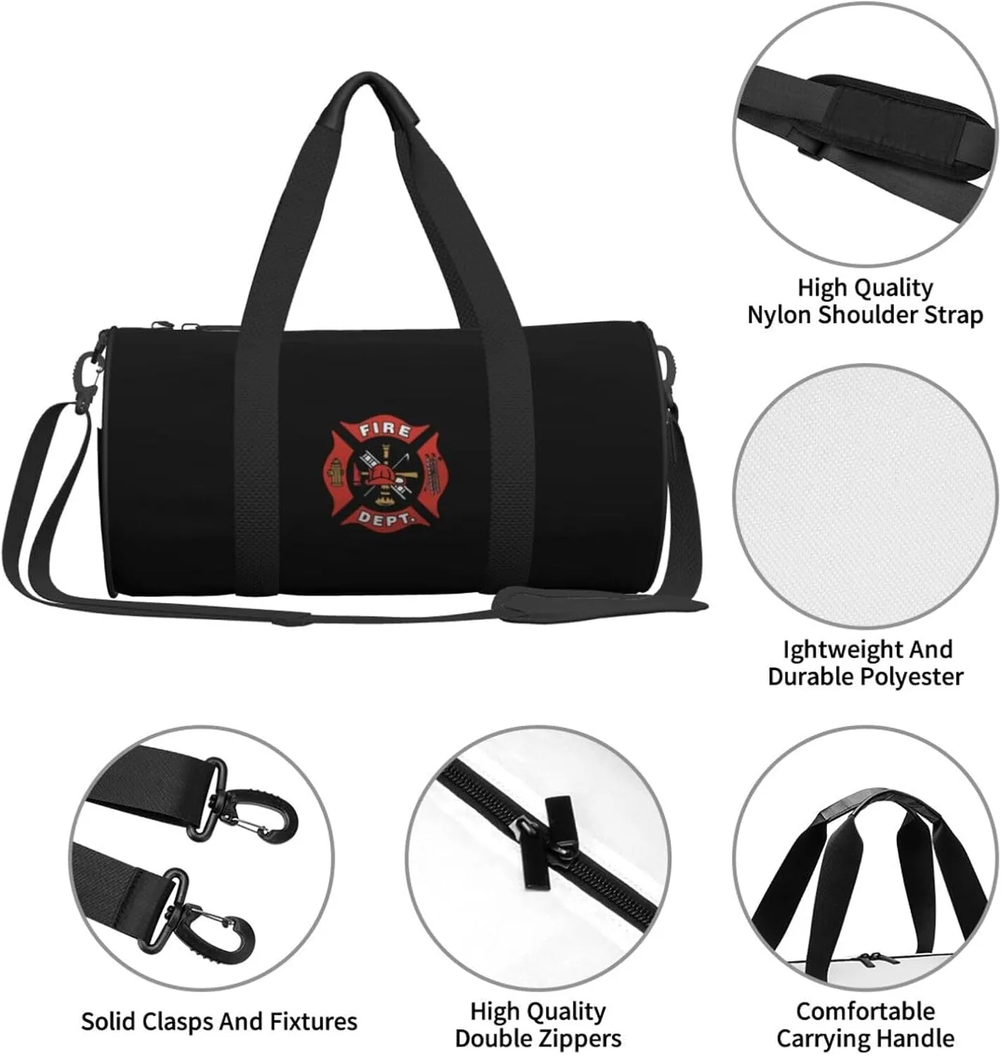 Emt Firefighter Maltese Cross Travel Luggage Duffel Bag Sports Rolling Foldable Duffel Bag, Black