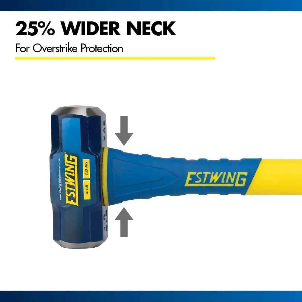 Estwing 4-Pound Hard Face Sledge Hammer, 50-55 HRC, 16-Inch Fiberglass Handle, Overstrike Protection, Textured Grip