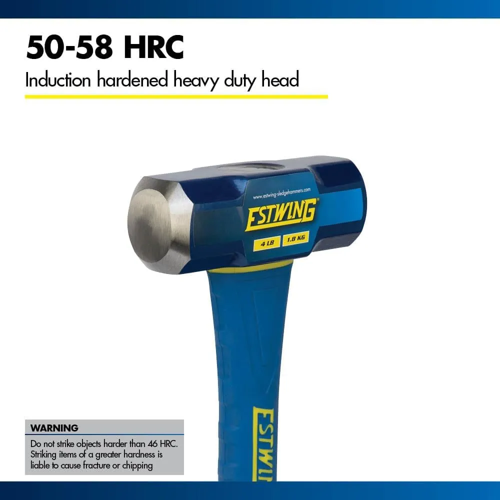 Estwing 4-Pound Hard Face Sledge Hammer, 50-55 HRC, 16-Inch Fiberglass Handle, Overstrike Protection, Textured Grip