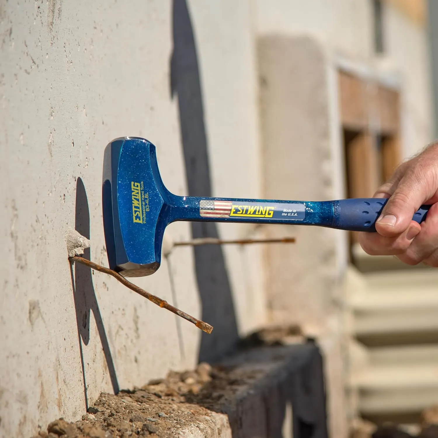 ESTWING BIG BLUE Drilling/Crack Hammer - 4-Pound Long Handle Sledge with Forged Steel Construction & Shock Reduction Grip - B3-4LBL