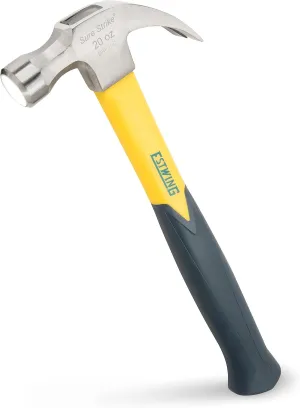 ESTWING Sure Strike Hammer - 20 oz Curved Claw Hammer with Smooth Face & Fiberglass Handle - MRF20C