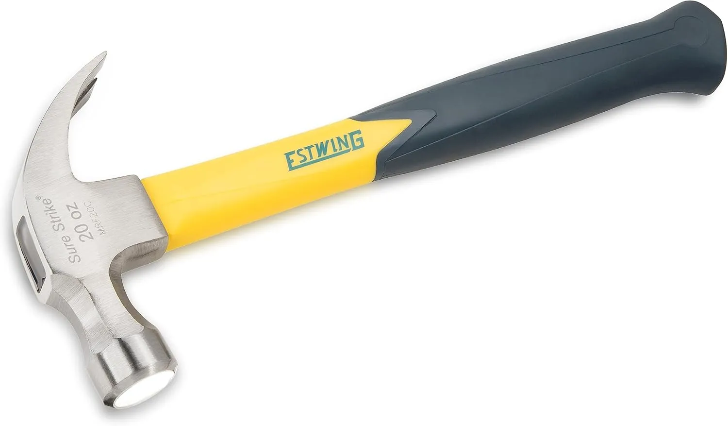 ESTWING Sure Strike Hammer - 20 oz Curved Claw Hammer with Smooth Face & Fiberglass Handle - MRF20C
