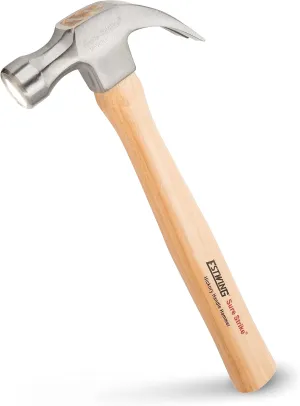 ESTWING Sure Strike Hammer - 20 oz Curved Claw Hammer with Smooth Face & Hickory Wood Handle - MRW20C