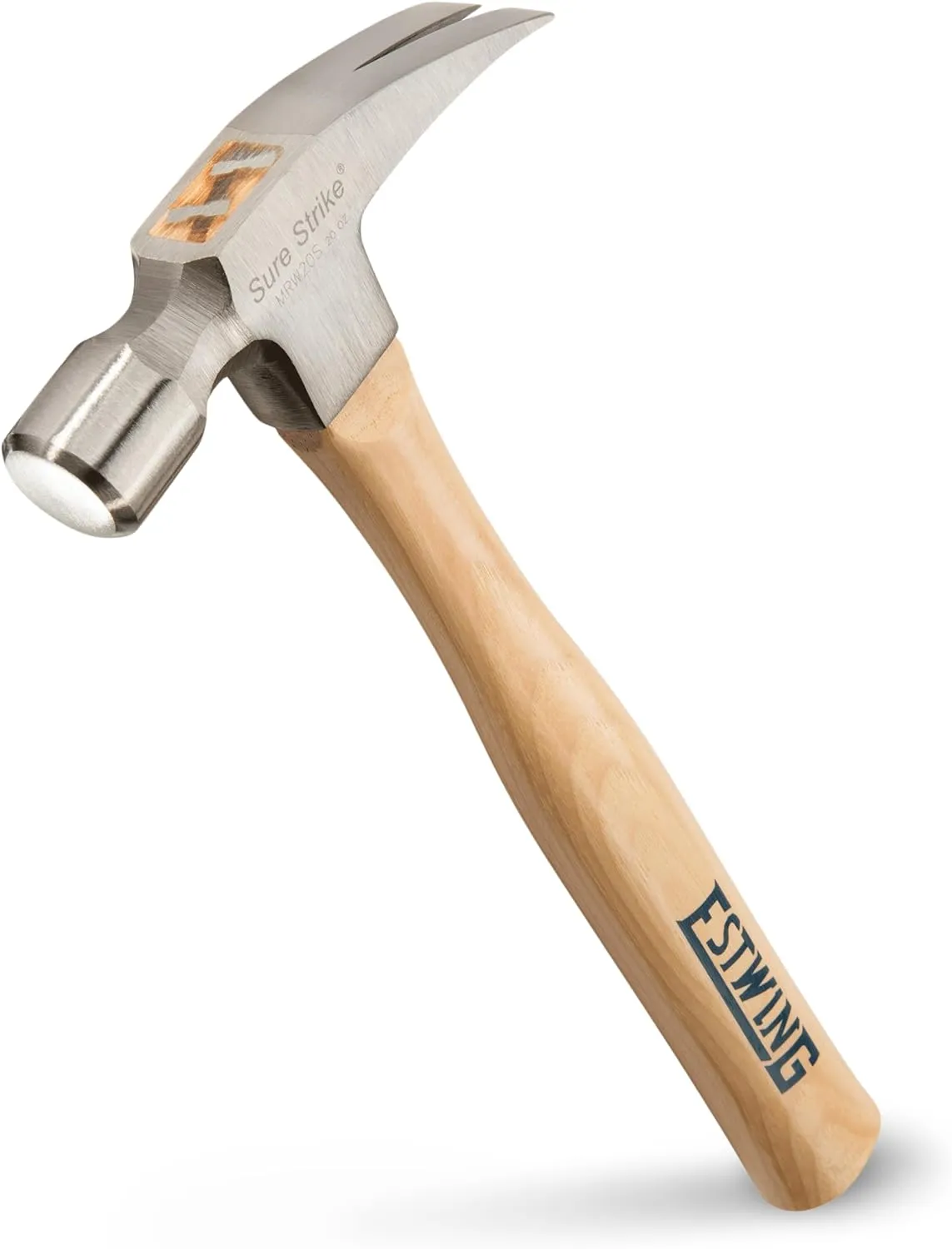 ESTWING Sure Strike Hammer - 20 oz Straight Rip Claw with Smooth Face & Hickory Wood Handle - MRW20S