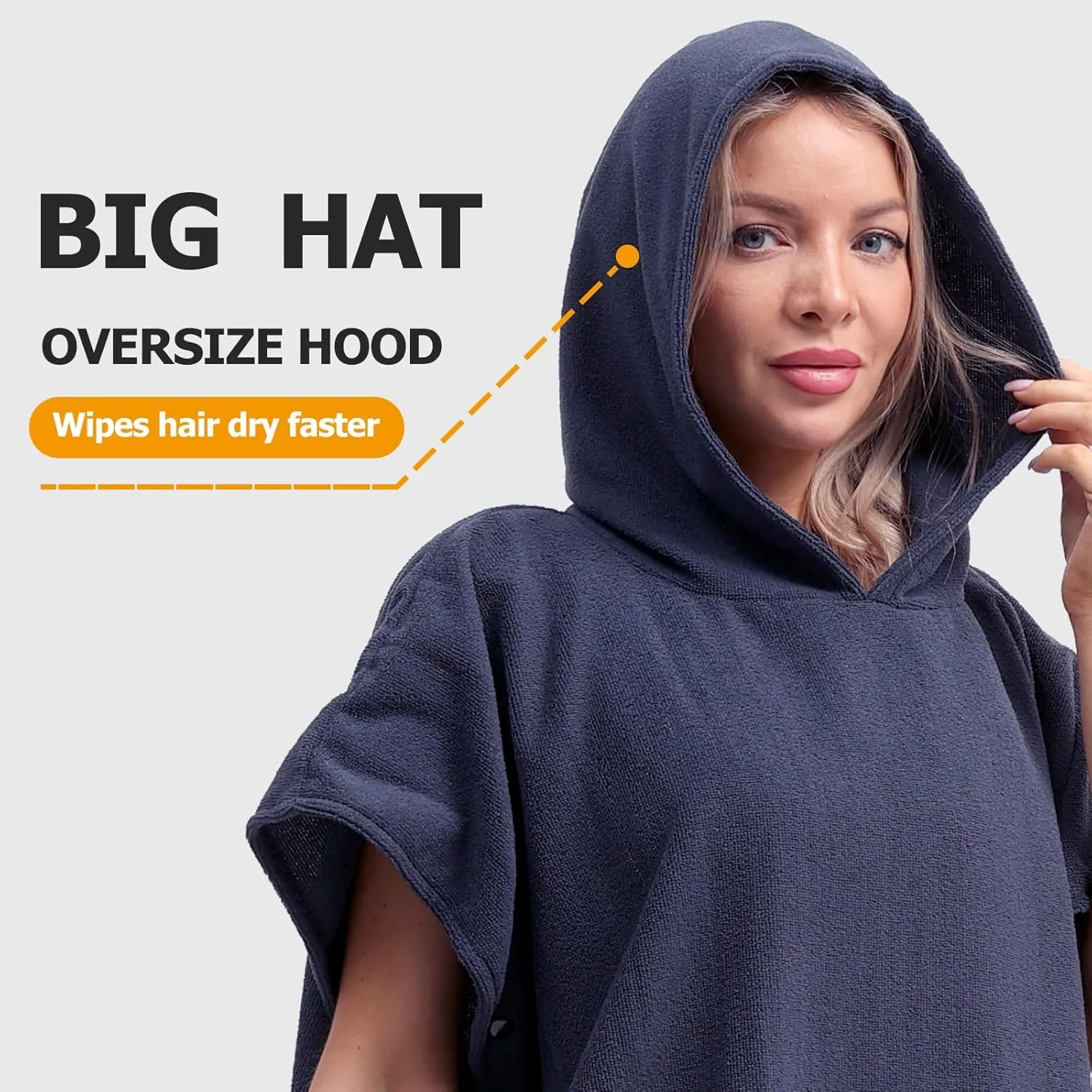 Eunzel Surf Poncho Changing Robe with Hood for Men & Women, Absorbent Quick Dry Microfiber Wetsuit Changing Towel with Pocket for Surfing, Beach, Swim & Outdoor Sports
