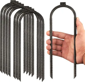 Extra-Large 10"x3" Heavy Rebar Trampoline Wind Stakes Safety Ground Anchor - Duty Steel U Stake - Black