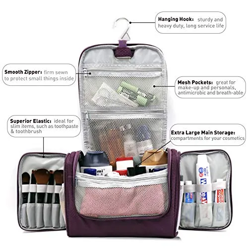 Extra Large Capacity Hanging Toiletry Bag for Men & Women, Purple