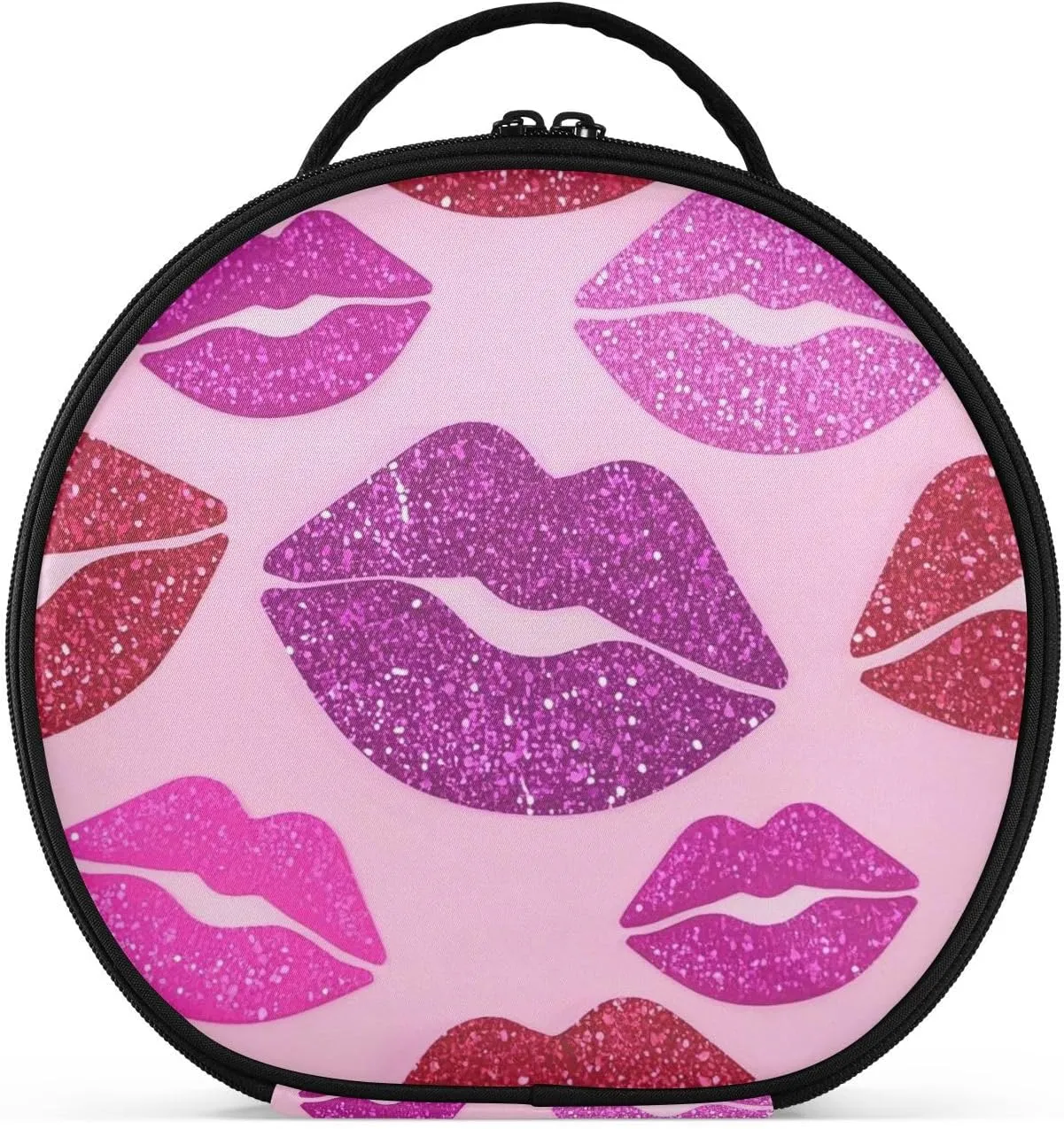 Fake Glitter Cartoon Lip Fashion Pink Toiletry Bag Vertical Free-Standing Portable Hanging Travel Toiletry Bag with adjustable dividers 11 IN