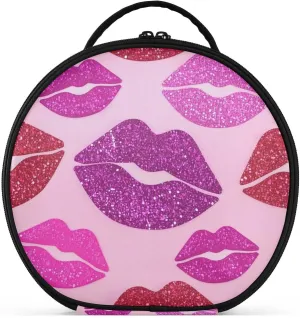 Fake Glitter Cartoon Lip Fashion Pink Toiletry Bag Vertical Free-Standing Portable Hanging Travel Toiletry Bag with adjustable dividers 11 IN