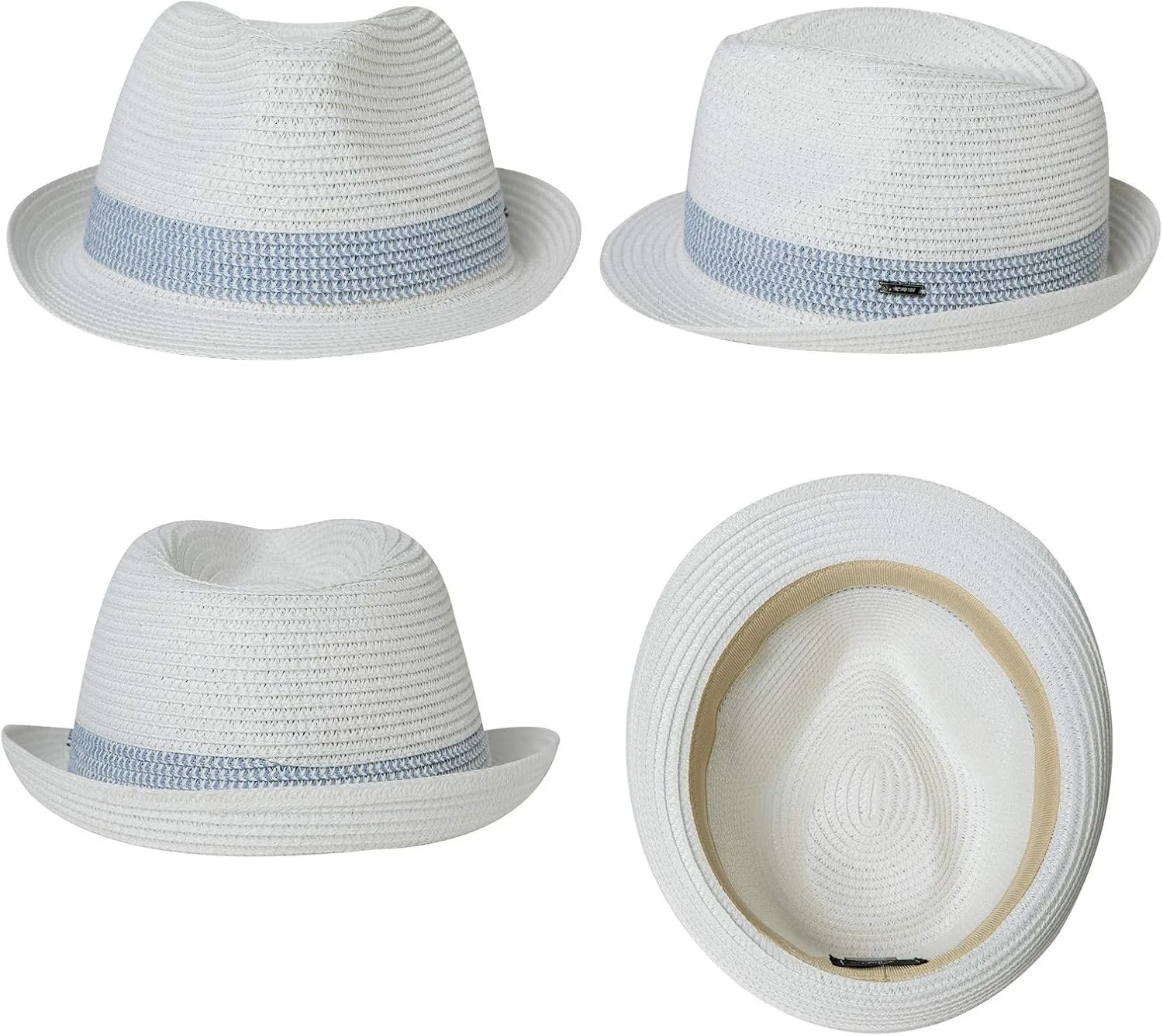 Fancet Packable Straw Fedora Panama Sun Summer Beach Hat Cuban Trilby Men Women 56-67cm