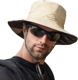 FEOYA Sun Hat Safari Cap with UPF 50  Sun Protection Wide Brim Hat for Hiking Camping Gardening Fishing