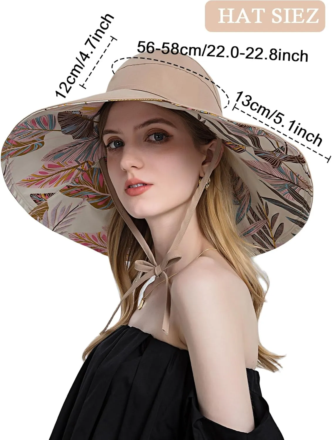 FEOYA Women's Sun Hat Cotton Wide Brim Hat Double-Sided Foldable Hats Uv Protection Travel Hat, Hiking Hat, Fishing Hat