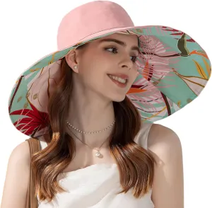 FEOYA Women's Sun Hat Cotton Wide Brim Hat Double-Sided Foldable Hats Uv Protection Travel Hat, Hiking Hat, Fishing Hat