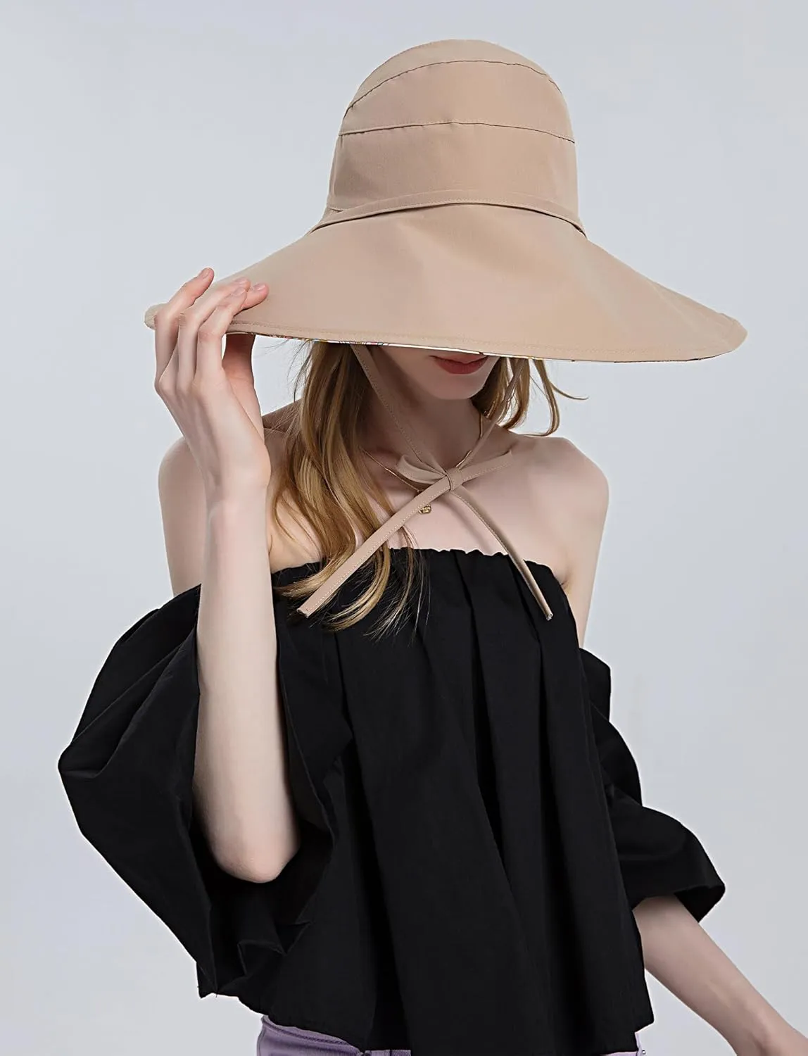 FEOYA Women's Sun Hat Cotton Wide Brim Hat Double-Sided Foldable Hats Uv Protection Travel Hat, Hiking Hat, Fishing Hat