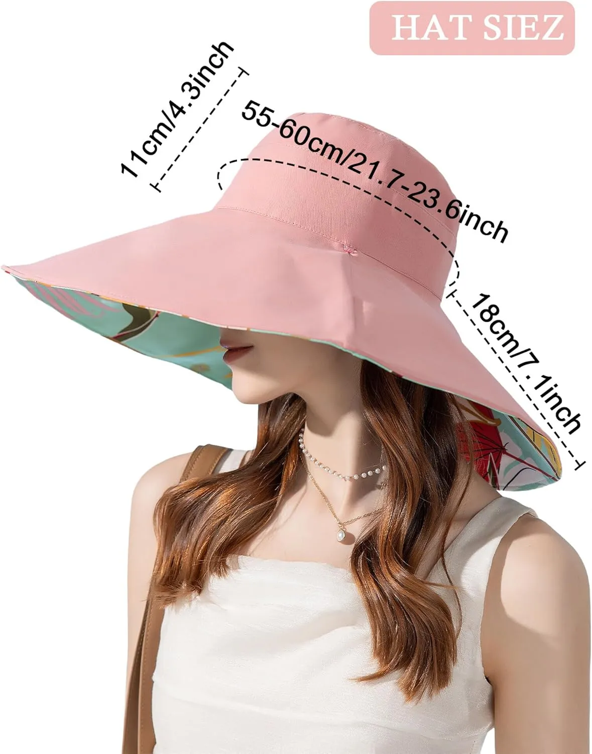 FEOYA Women's Sun Hat Cotton Wide Brim Hat Double-Sided Foldable Hats Uv Protection Travel Hat, Hiking Hat, Fishing Hat