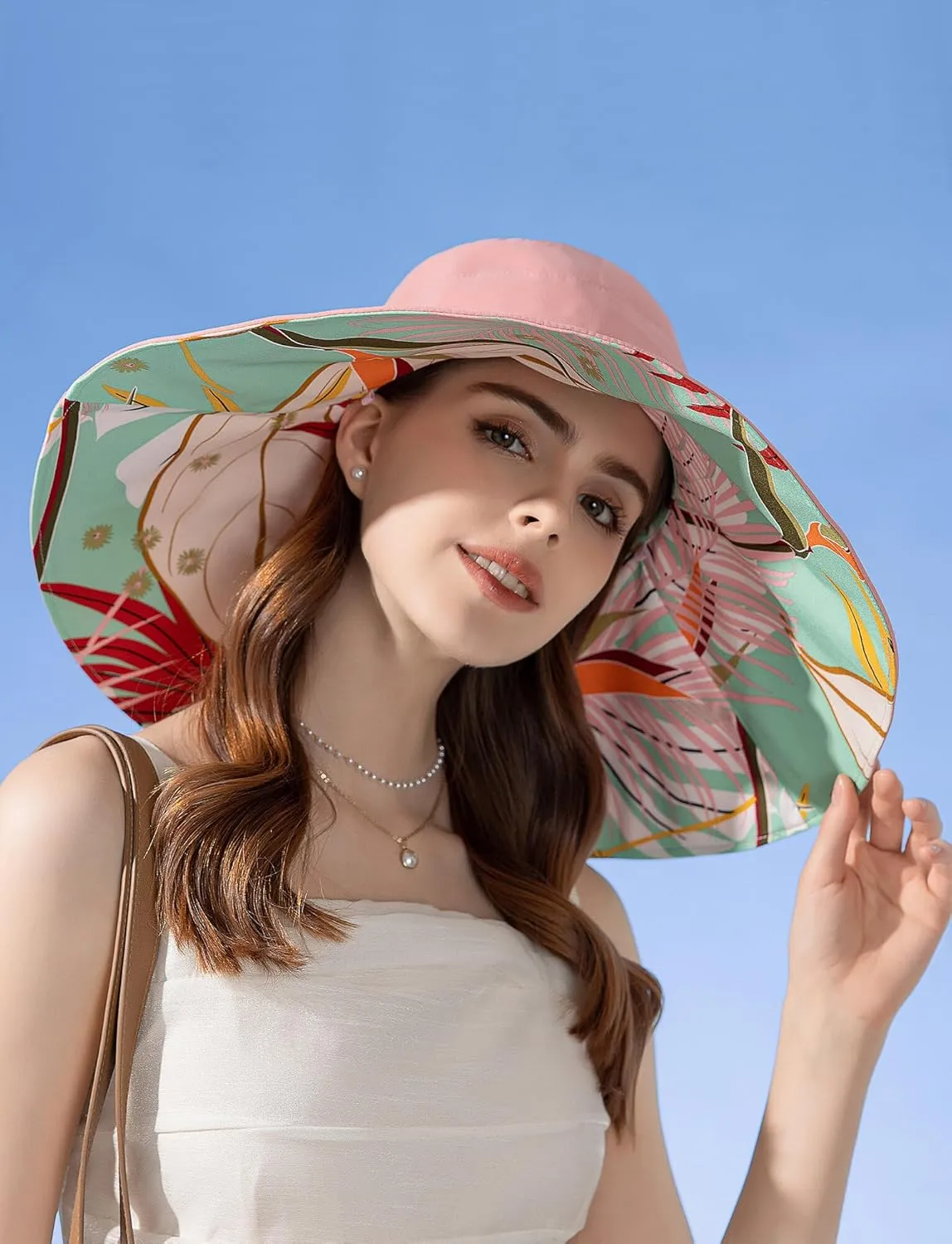 FEOYA Women's Sun Hat Cotton Wide Brim Hat Double-Sided Foldable Hats Uv Protection Travel Hat, Hiking Hat, Fishing Hat