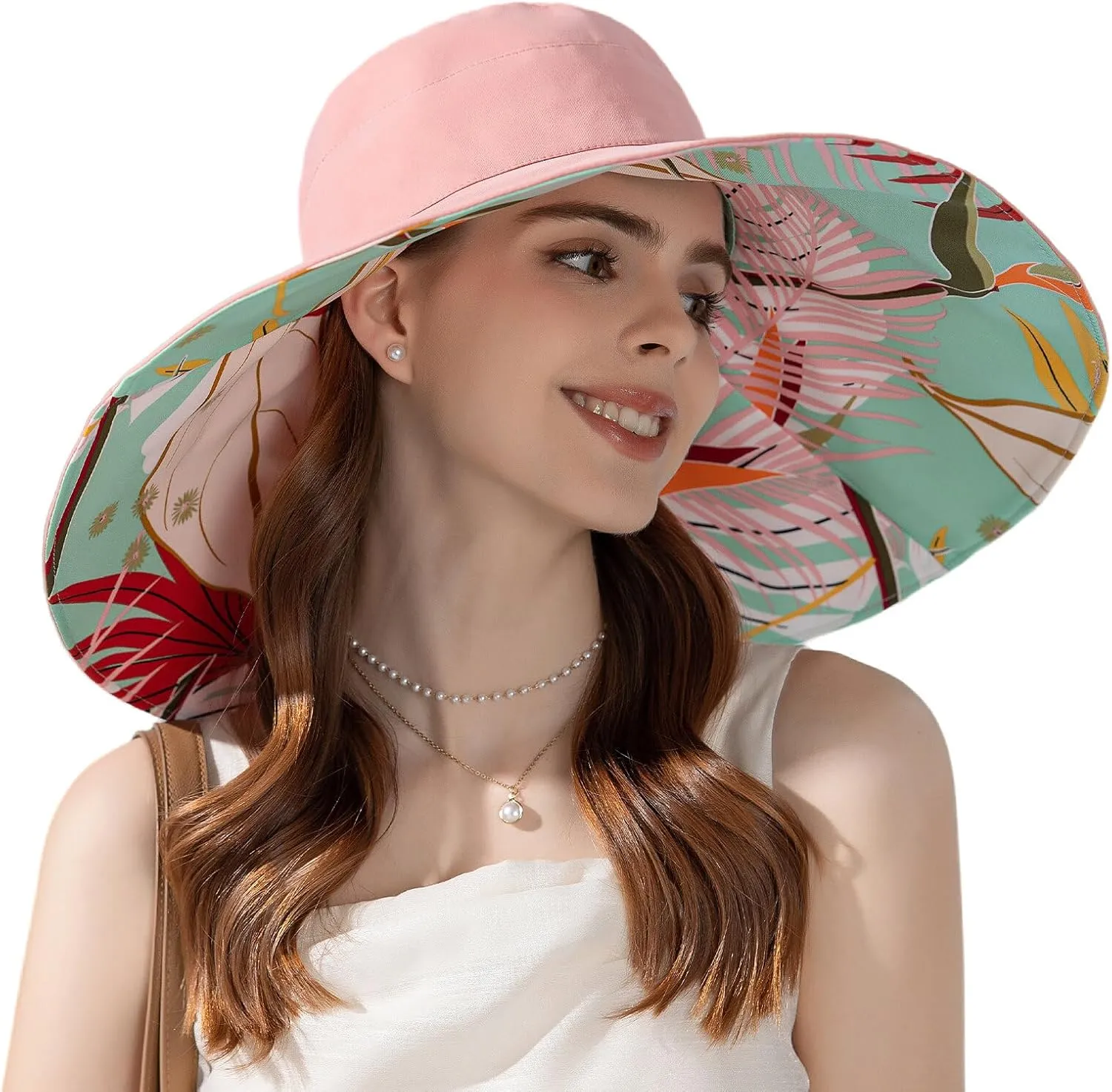 FEOYA Women's Sun Hat Cotton Wide Brim Hat Double-Sided Foldable Hats Uv Protection Travel Hat, Hiking Hat, Fishing Hat