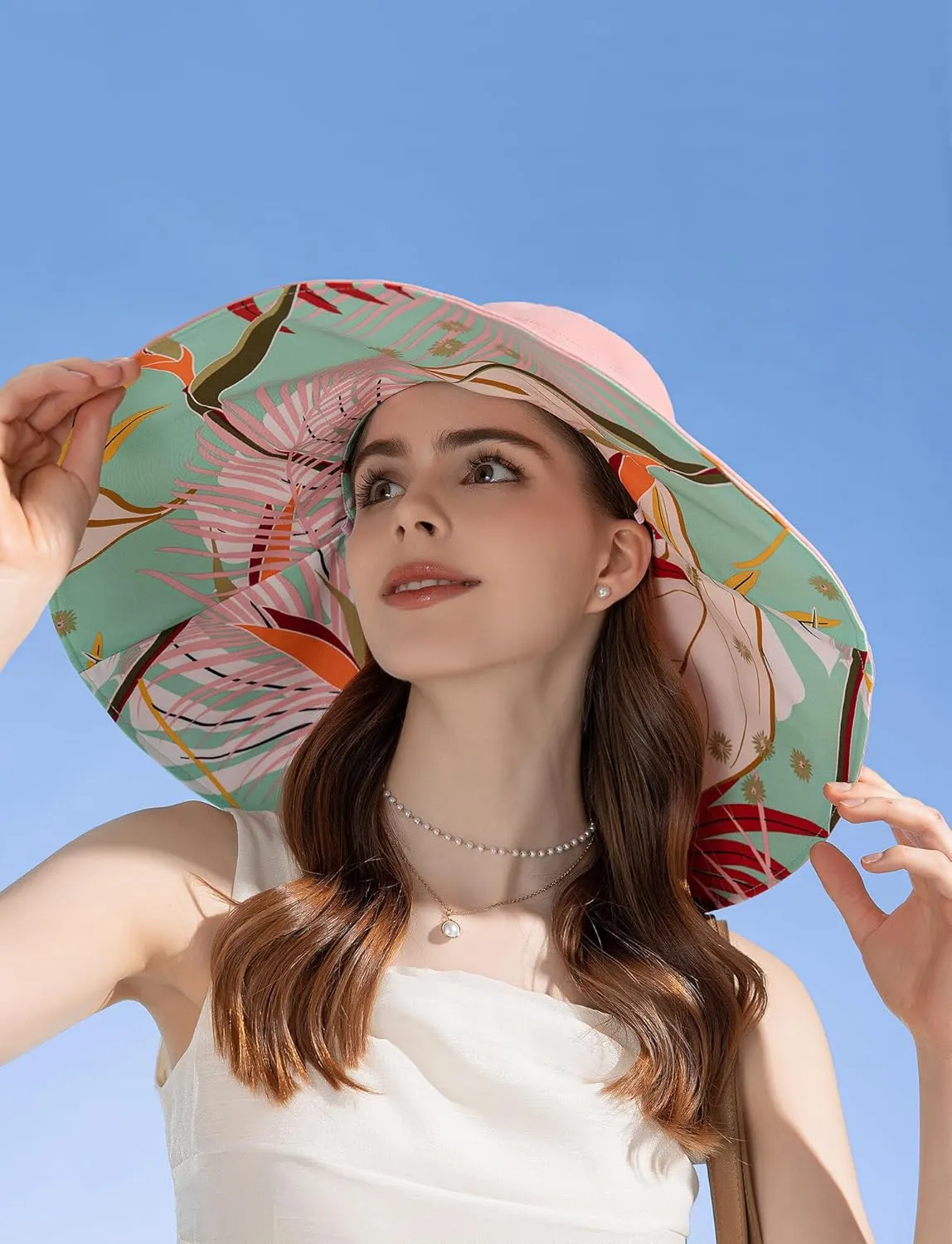 FEOYA Women's Sun Hat Cotton Wide Brim Hat Double-Sided Foldable Hats Uv Protection Travel Hat, Hiking Hat, Fishing Hat