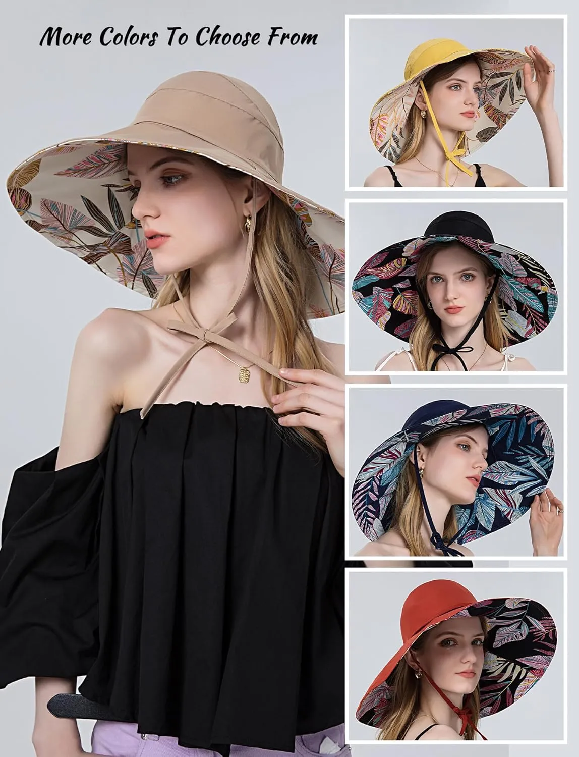 FEOYA Women's Sun Hat Cotton Wide Brim Hat Double-Sided Foldable Hats Uv Protection Travel Hat, Hiking Hat, Fishing Hat
