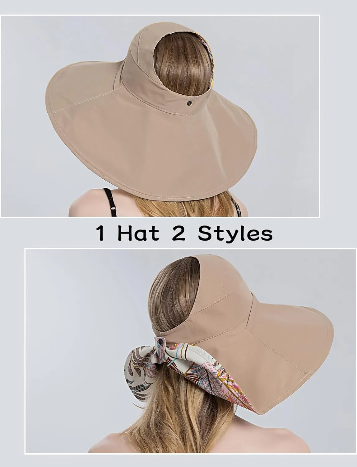 FEOYA Women's Sun Hat Cotton Wide Brim Hat Double-Sided Foldable Hats Uv Protection Travel Hat, Hiking Hat, Fishing Hat