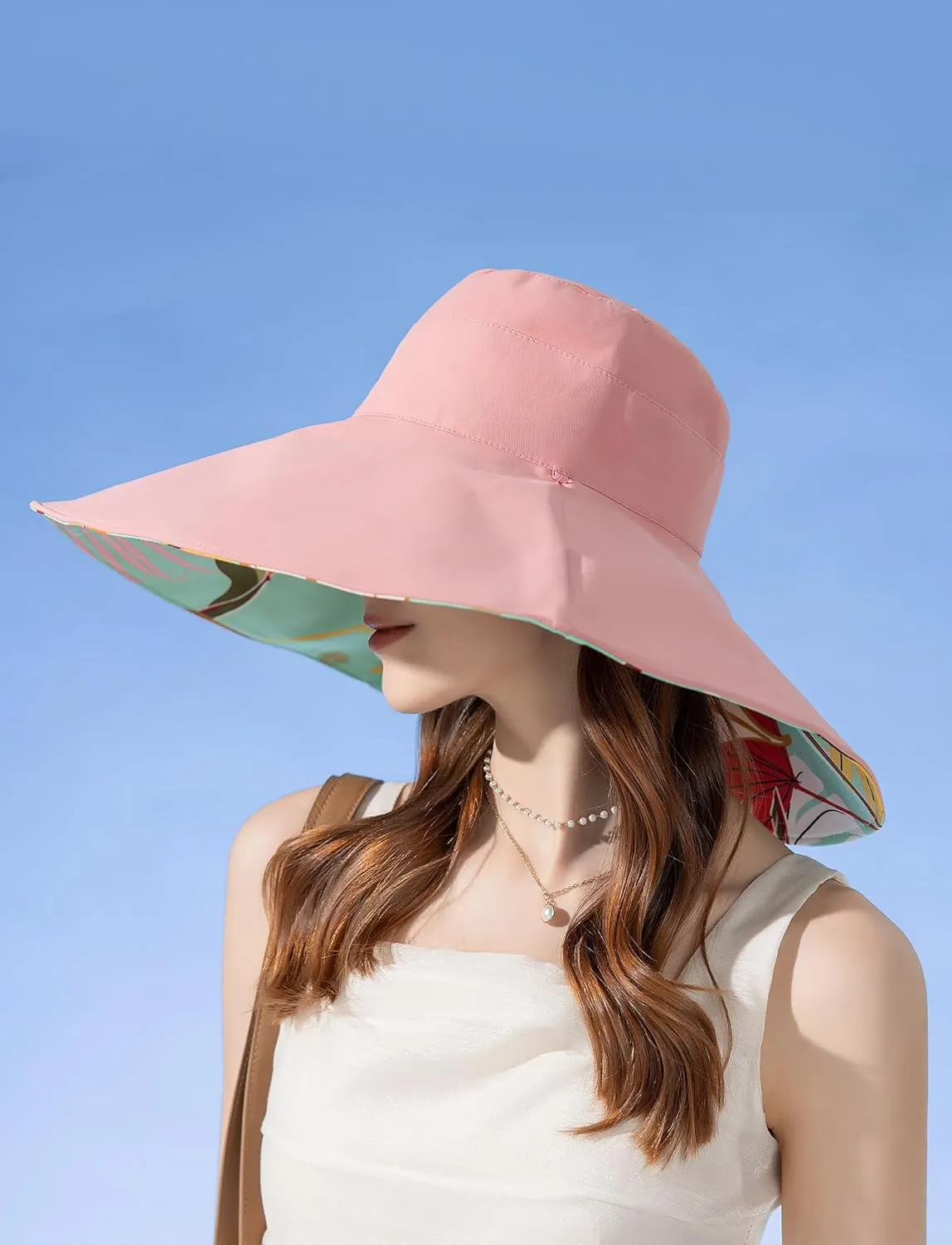 FEOYA Women's Sun Hat Cotton Wide Brim Hat Double-Sided Foldable Hats Uv Protection Travel Hat, Hiking Hat, Fishing Hat