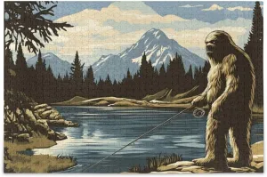 Fishing Sasquatch Landscape Jigsaw Puzzle 500 Piece, Educational Intellectual Decompression Puzzle Game Jigsaw Puzzle for Adult Active Thinking Party Entertainment, Family Games