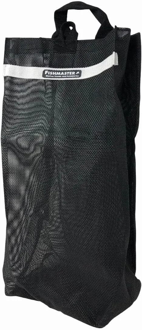 Fishmaster Reusable Boat Trash Bag, Mesh Storage Tote - Marine Grade Nylon Mesh, Hook and Loop Pole Mount, Black
